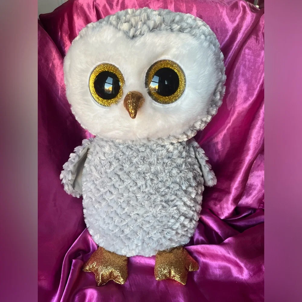 Ty Beanie Boo’s Owlette The Owl, 18” Large Plush Stuffed Animal Gray Gold NWT